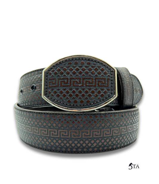 Cinto Láser Greca y Rombos con Hebilla de Acero