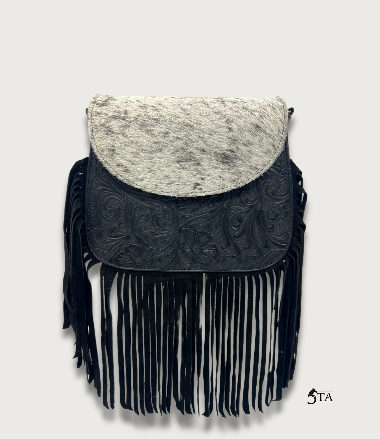 Bolso de Piel Troquelada con Barbas