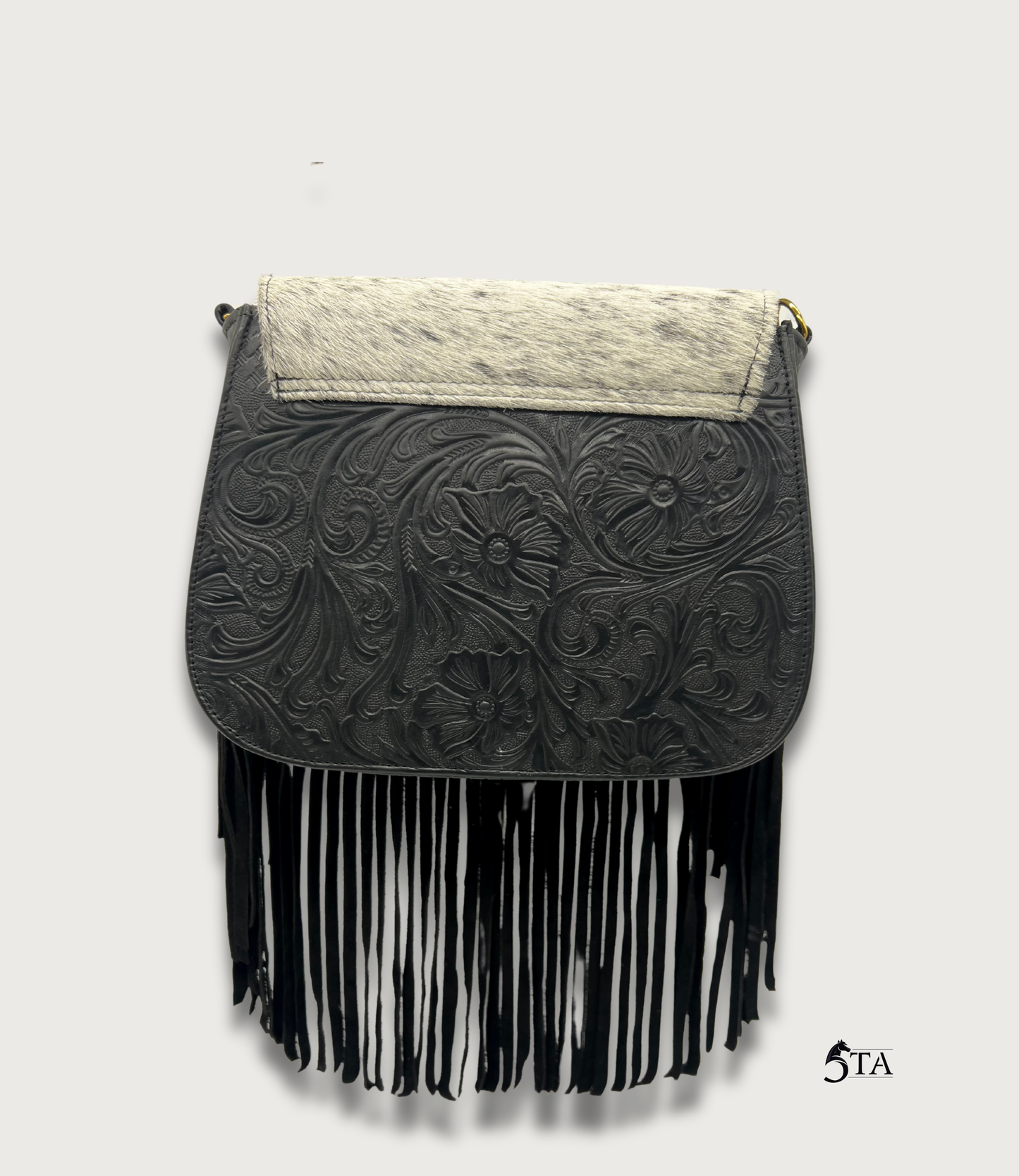 Bolso de Piel Troquelada con Barbas