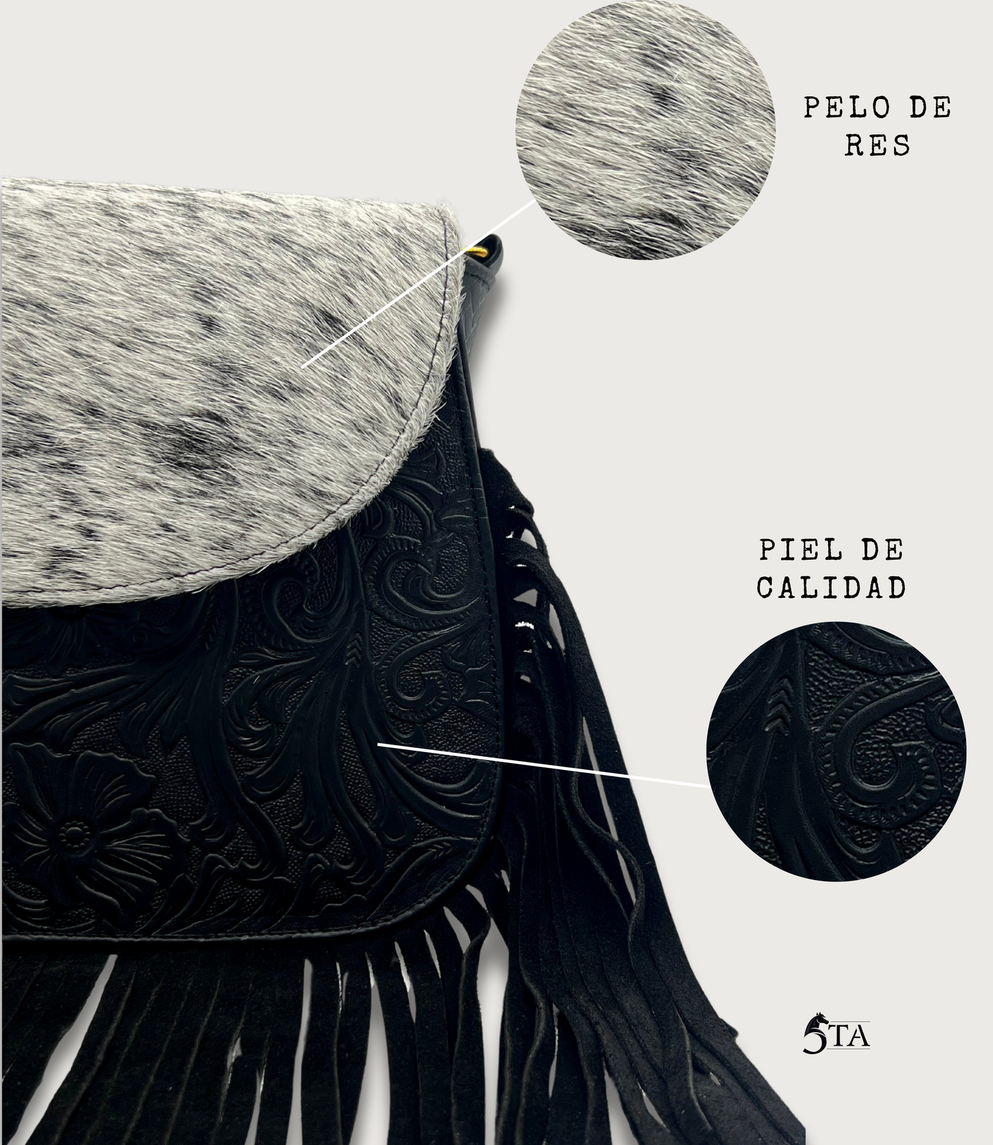 Bolso de Piel Troquelada con Barbas