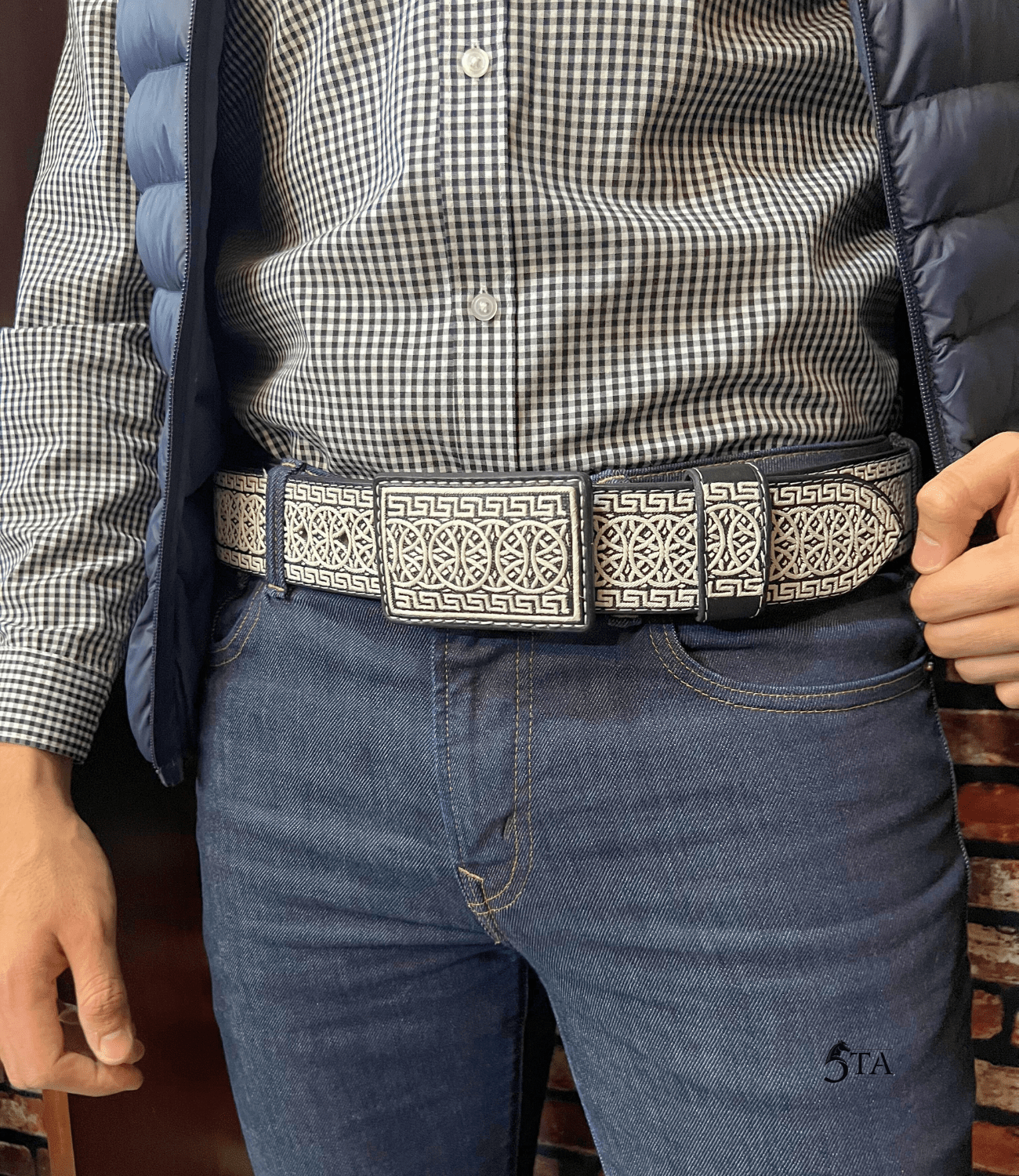 Cinto Piteado Fino Original Greca y Aros