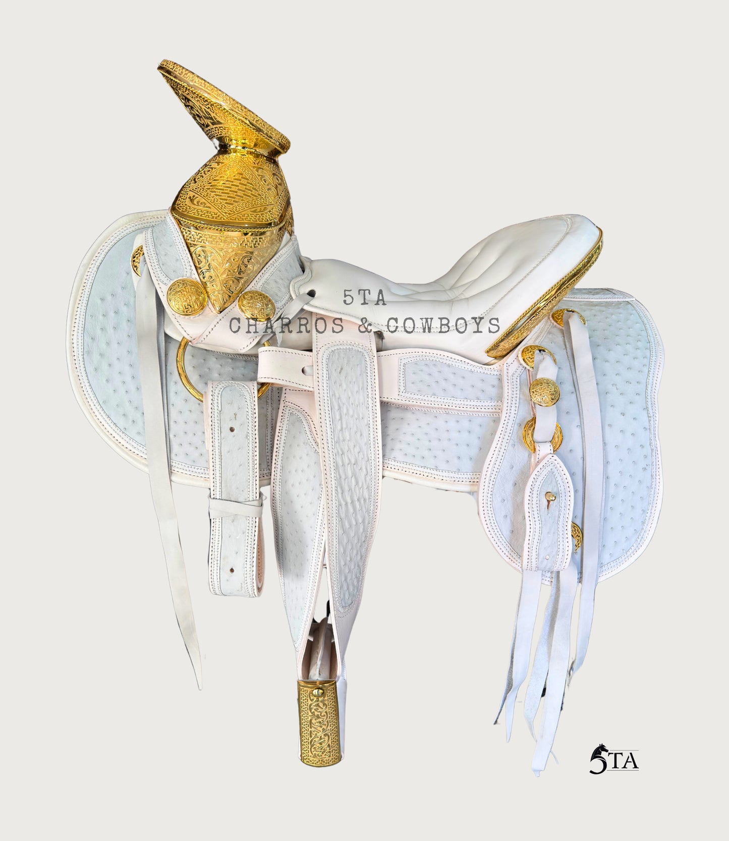 Montura Charra Piel de Avestruz Chapada en Oro 24 KL