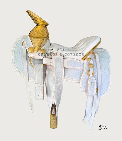 Montura Charra Piel de Avestruz Chapada en Oro 24 KL