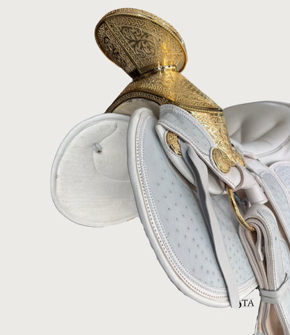 Montura Charra Piel de Avestruz Chapada en Oro 24 KL