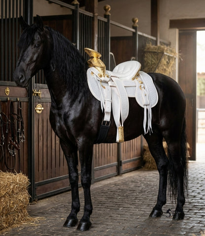 Montura Charra Piel de Avestruz Chapada en Oro 24 KL