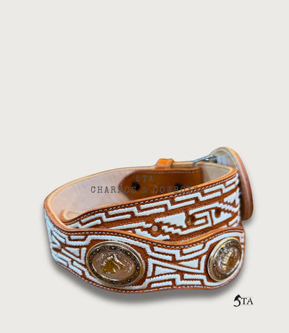 Cinto Piteado Original Media greca Azteca y Concho Metálico