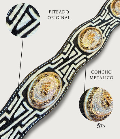 Cinto Piteado Original Media greca Azteca y Concho Metálico