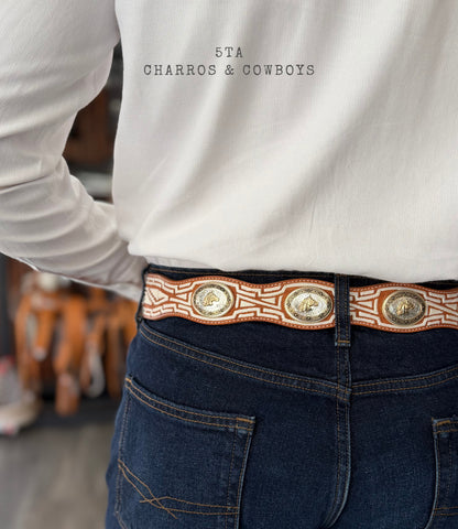 Cinto Piteado Original Media greca Azteca y Concho Metálico