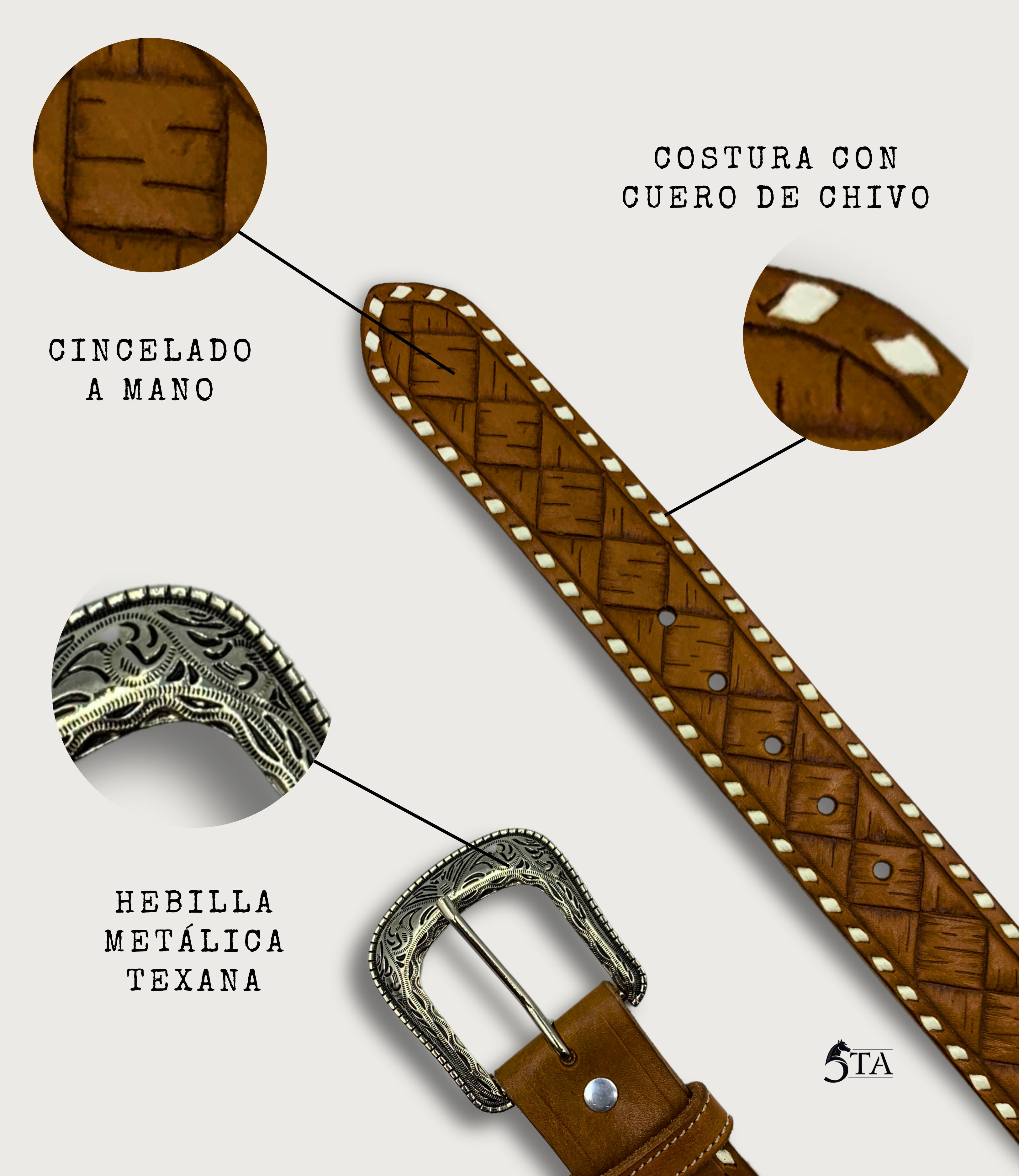 Cinto Cincelado a Mano y Correa de Chivo