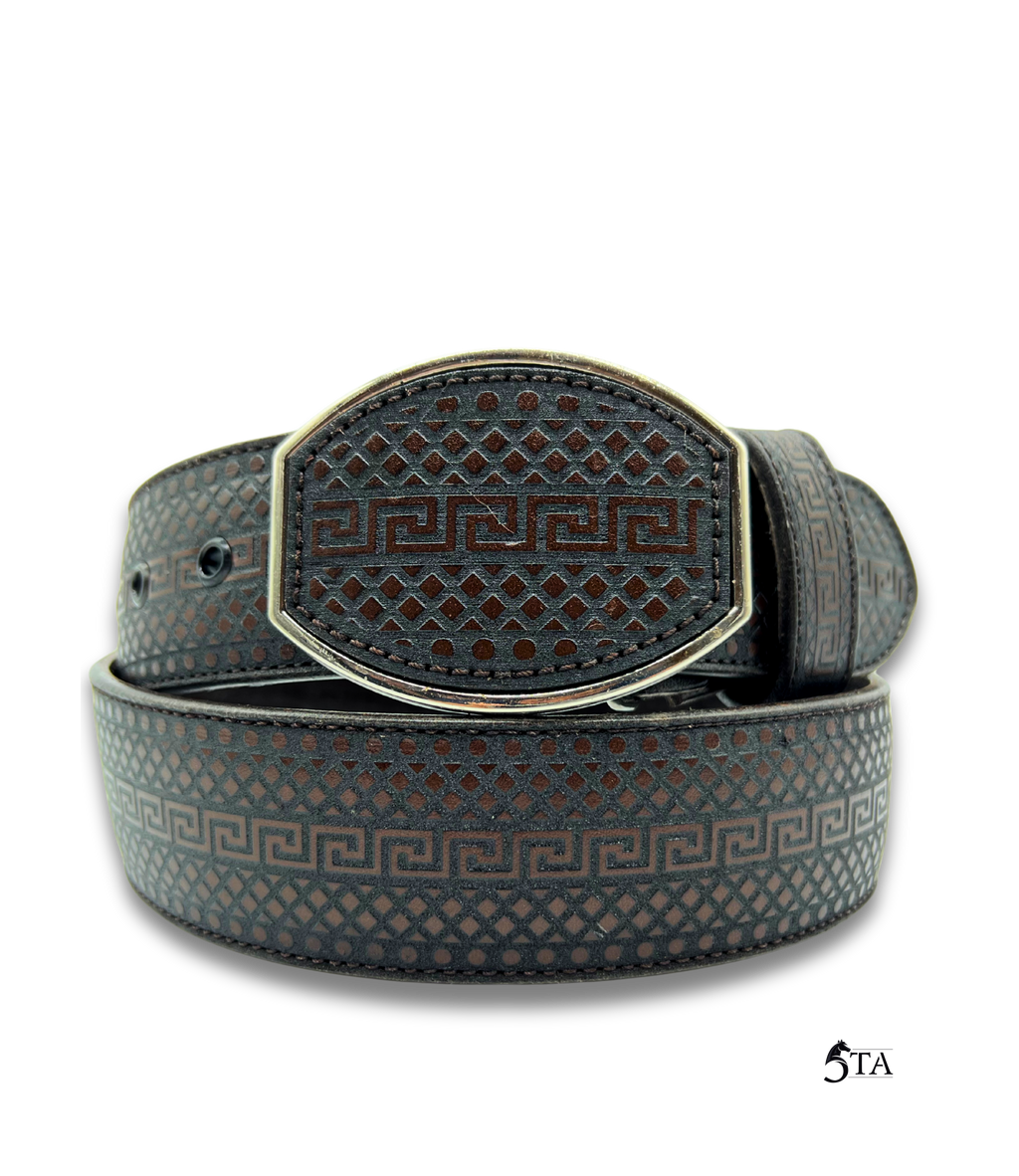 Cinto Láser Greca y Rombos con Hebilla de Acero