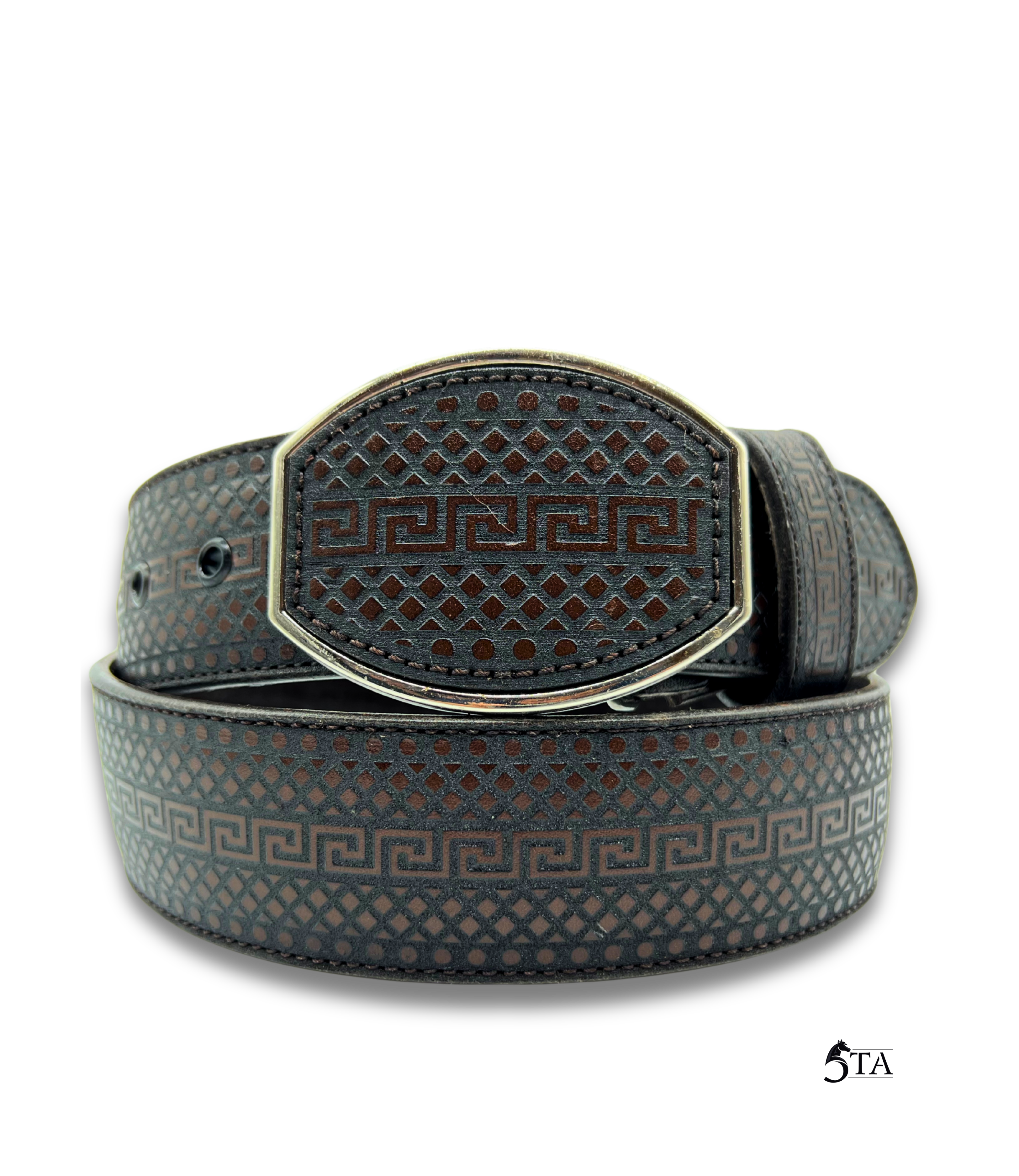 Cinto Láser Greca y Rombos con Hebilla de Acero