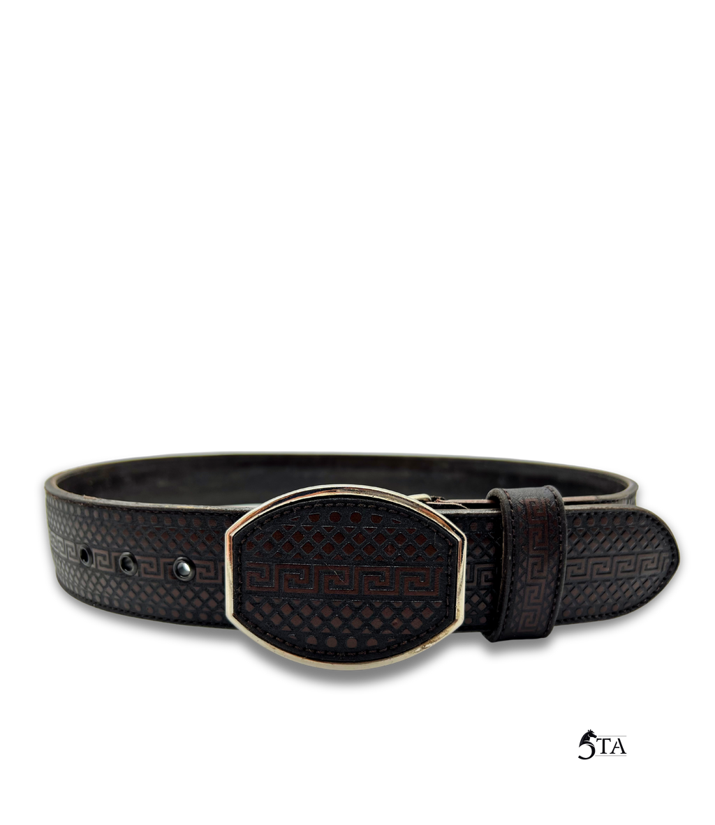 Cinto Láser Greca y Rombos con Hebilla de Acero