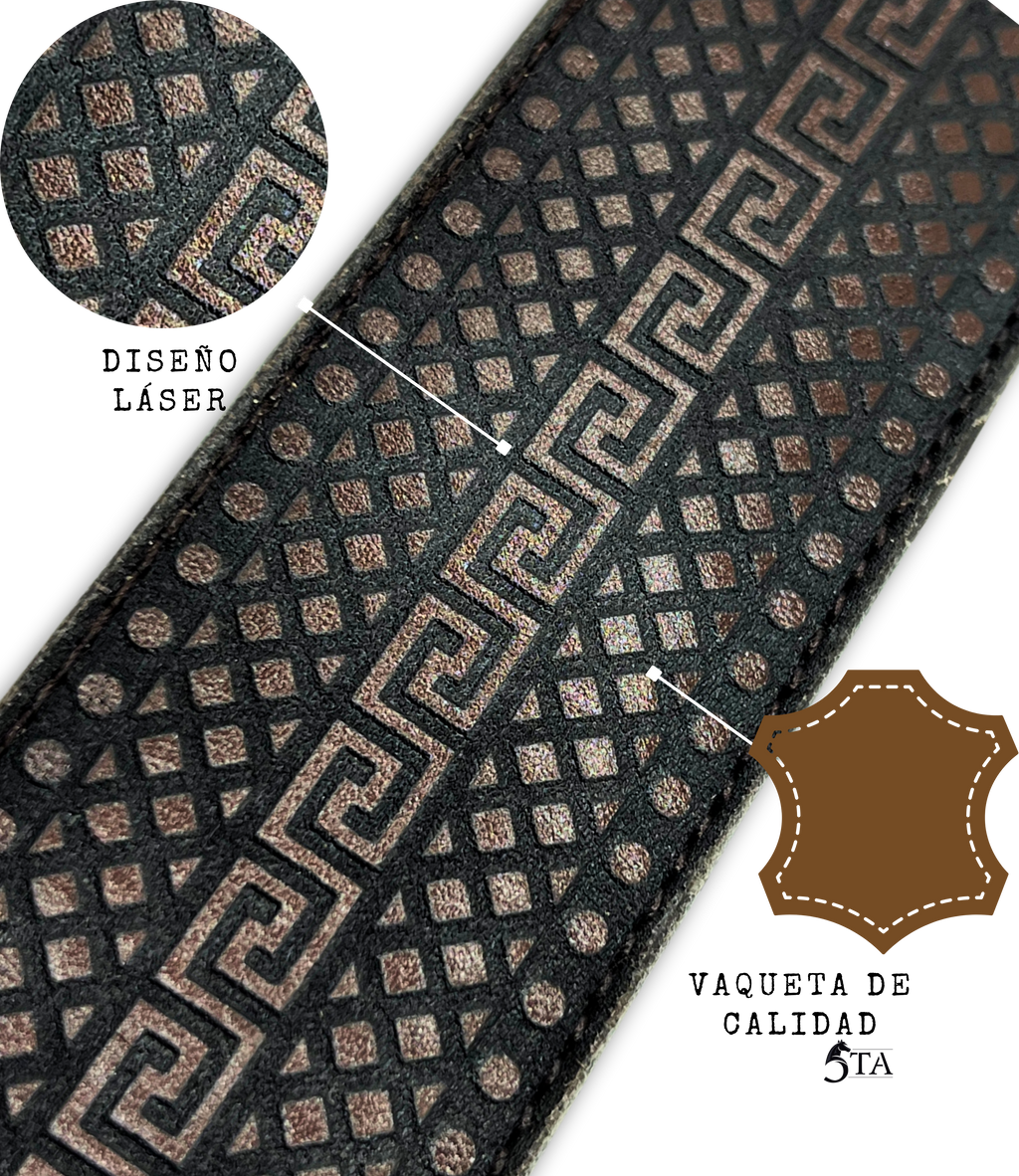Cinto Láser Greca y Rombos con Hebilla de Acero