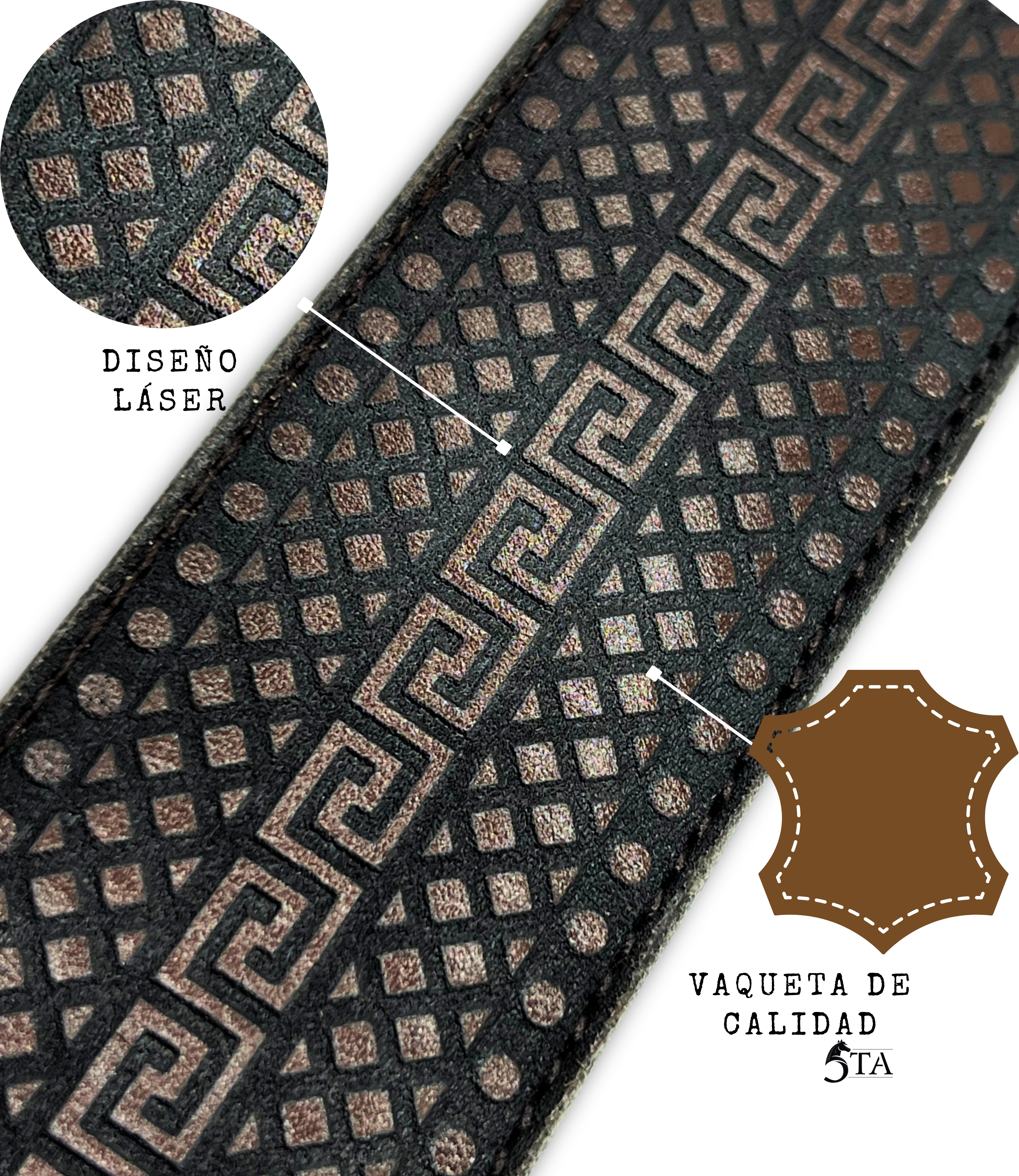 Cinto Láser Greca y Rombos con Hebilla de Acero