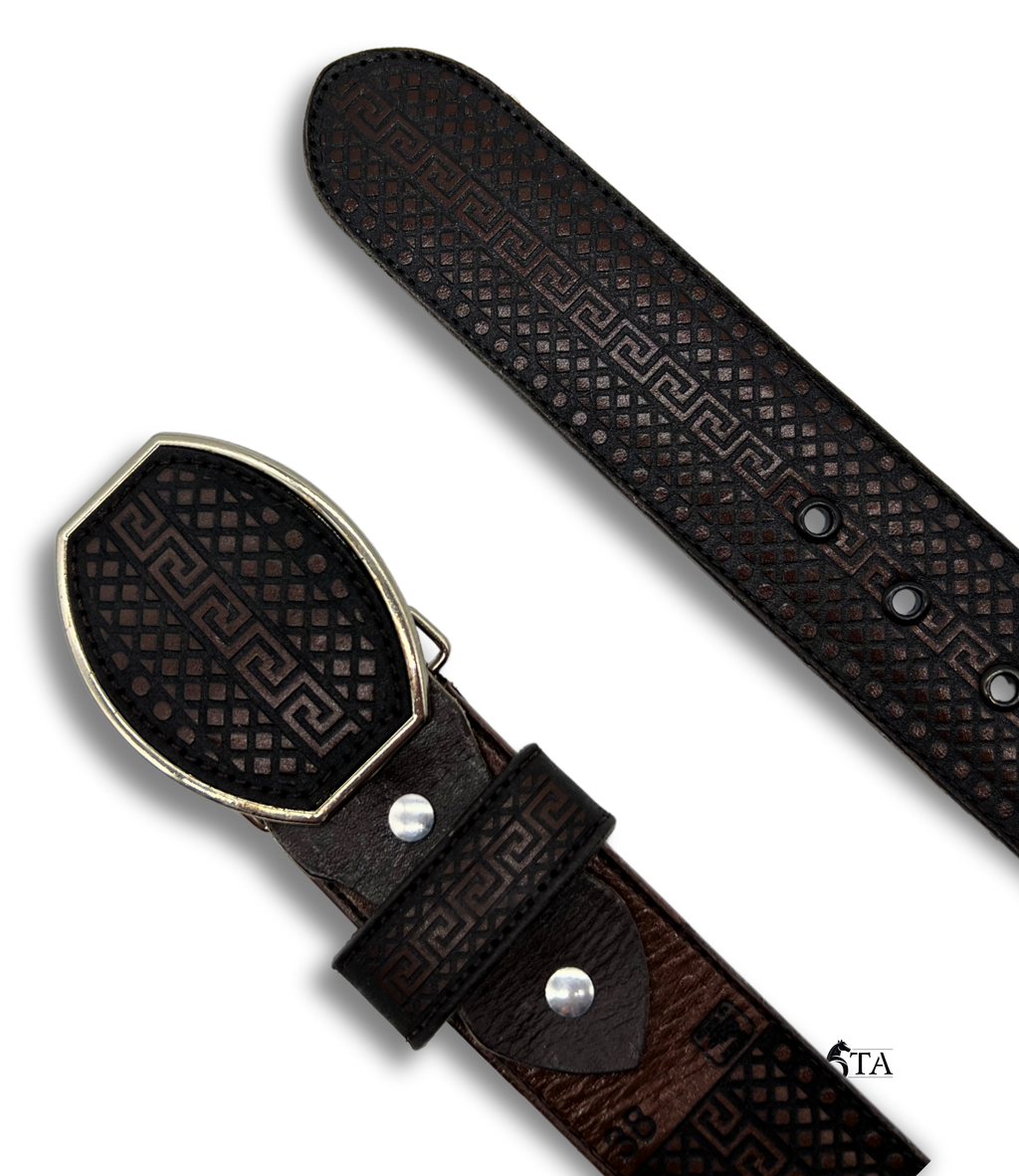 Cinto Láser Greca y Rombos con Hebilla de Acero