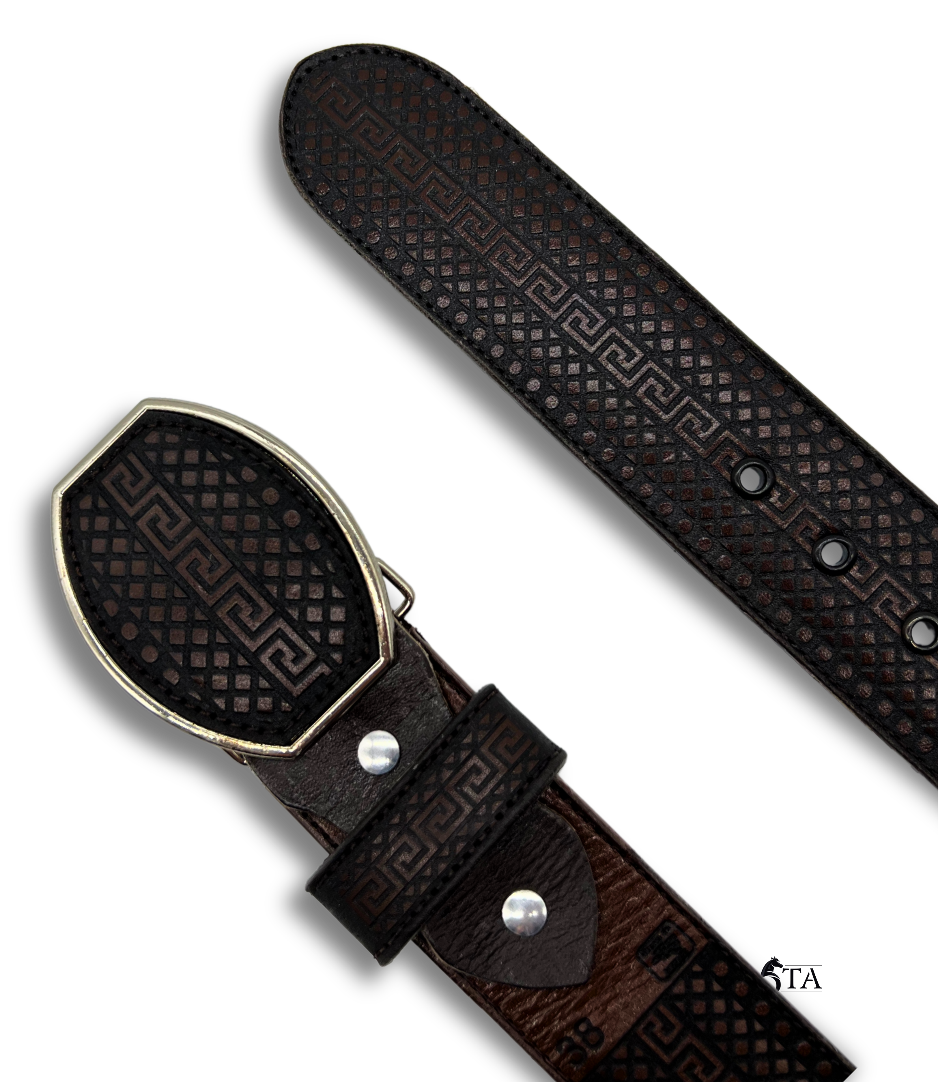 Cinto Láser Greca y Rombos con Hebilla de Acero