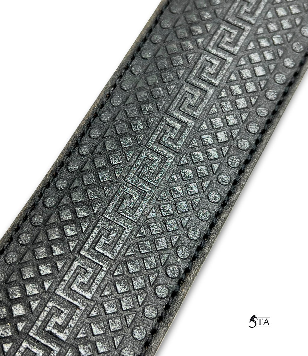 Cinto Láser Greca y Rombos con Hebilla de Acero