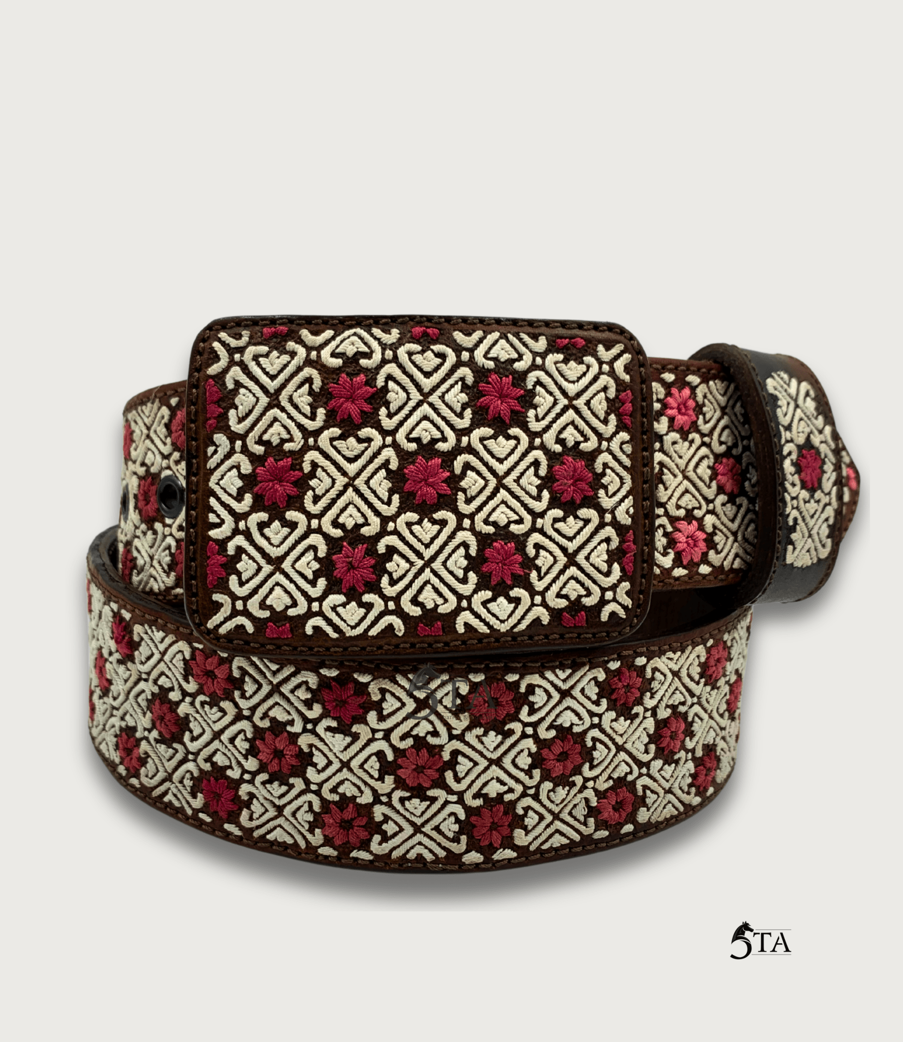 Cinto Piteado Fino Original Corazones y Flores Rojas