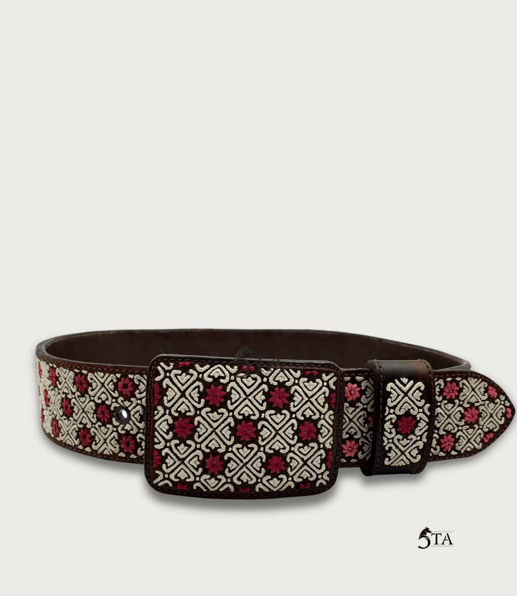 Cinto Piteado Fino Original Corazones y Flores Rojas