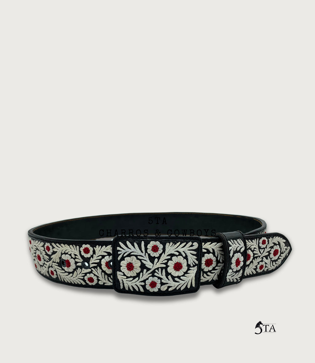 Cinto Piteado Fino Original Guía y Flores Rojas