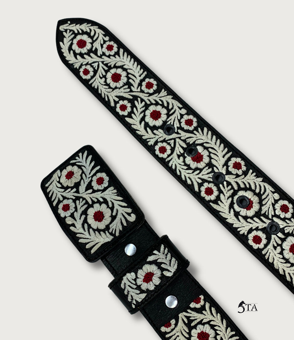 Cinto Piteado Fino Original Guía y Flores Rojas