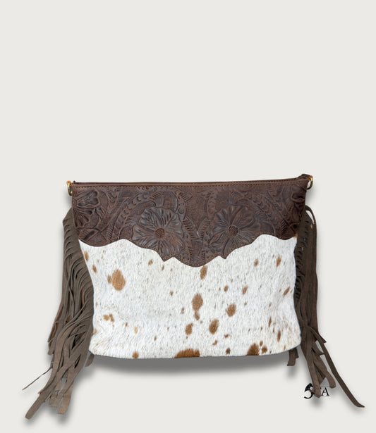 Bolso Barrilera con Pelo y Piel Troquelada