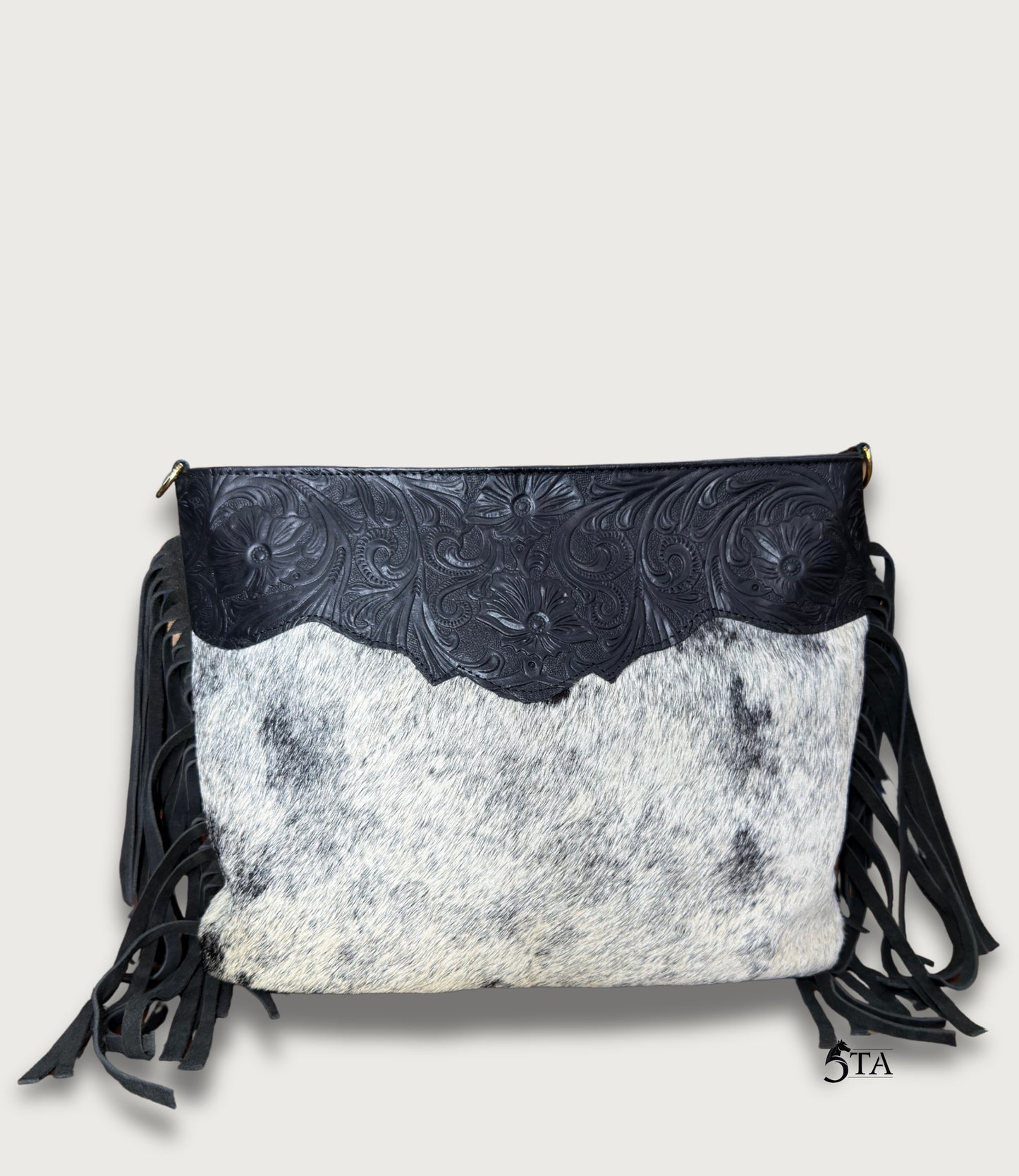 Bolso Barrilera con Pelo y Piel Troquelada