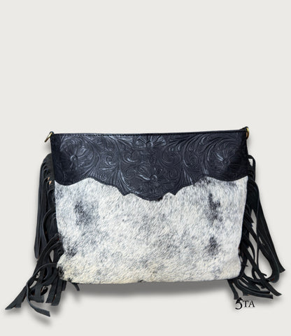Bolso Barrilera con Pelo y Piel Troquelada