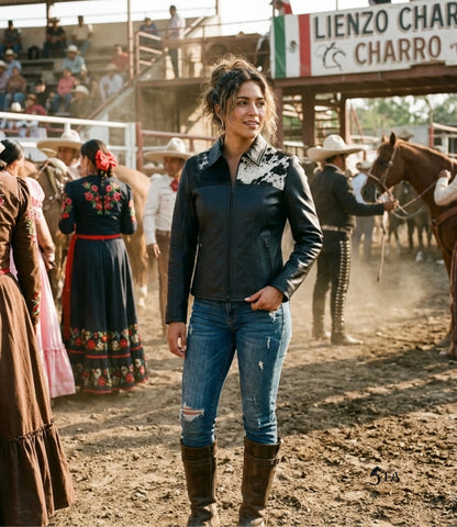 Chamarra Valentina en Genuina Piel de Ovino con Pelo de Vaca