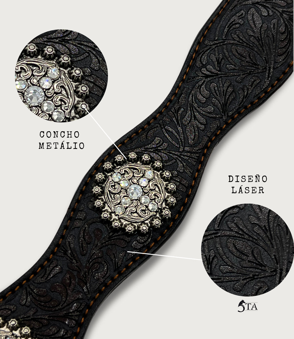 Cinto Láser y Concho Metálico Brillante