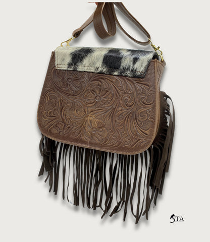 Bolso de Piel Troquelada con Barbas