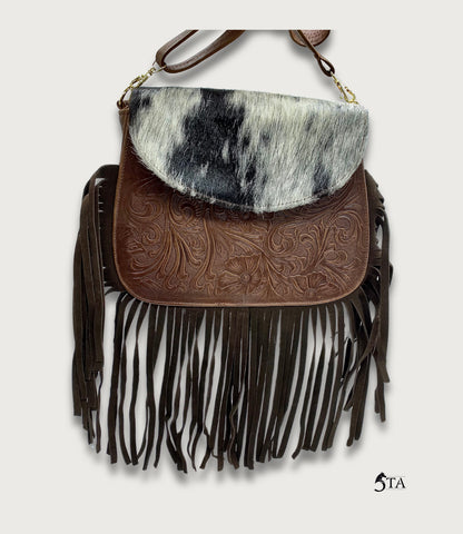 Bolso de Piel Troquelada con Barbas