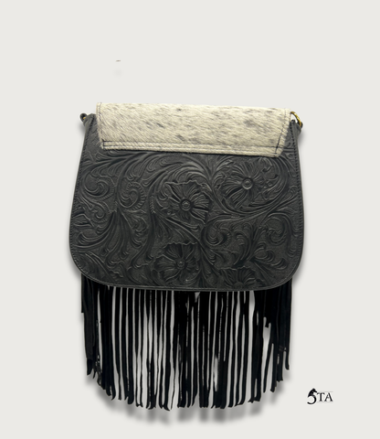 Bolso de Piel Troquelada con Barbas