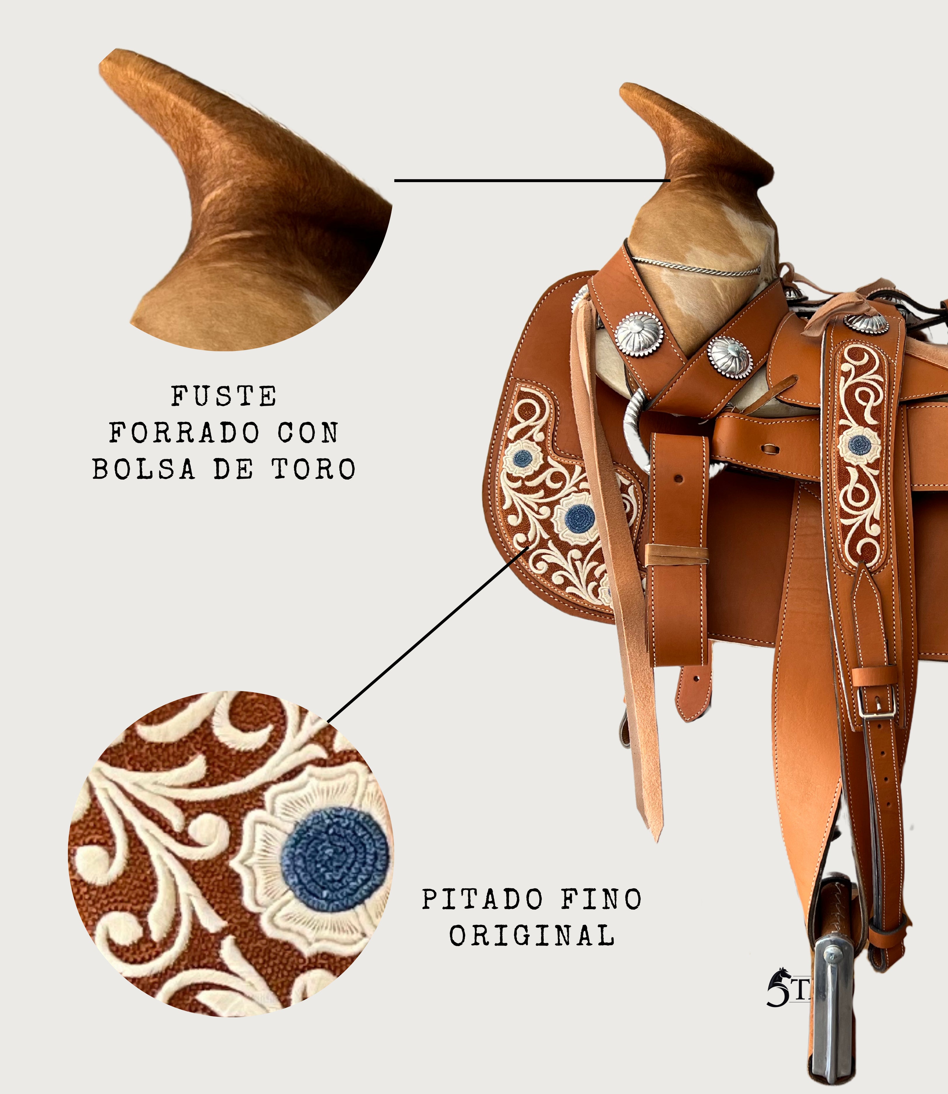 Montura Charra Piteada Piel Látigo Americana