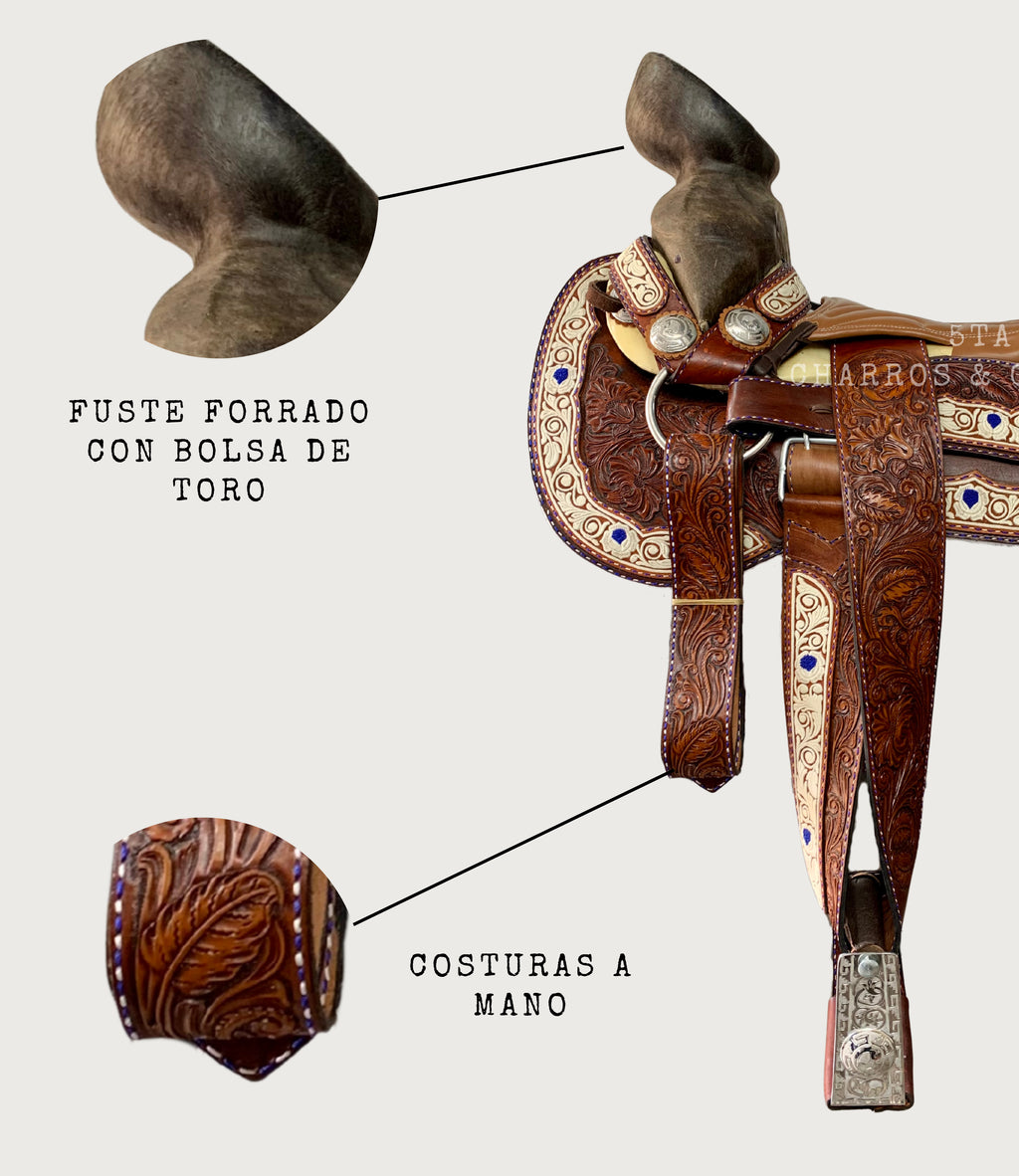 Montura Charra Piteado Original y Cincelado con Cantinas