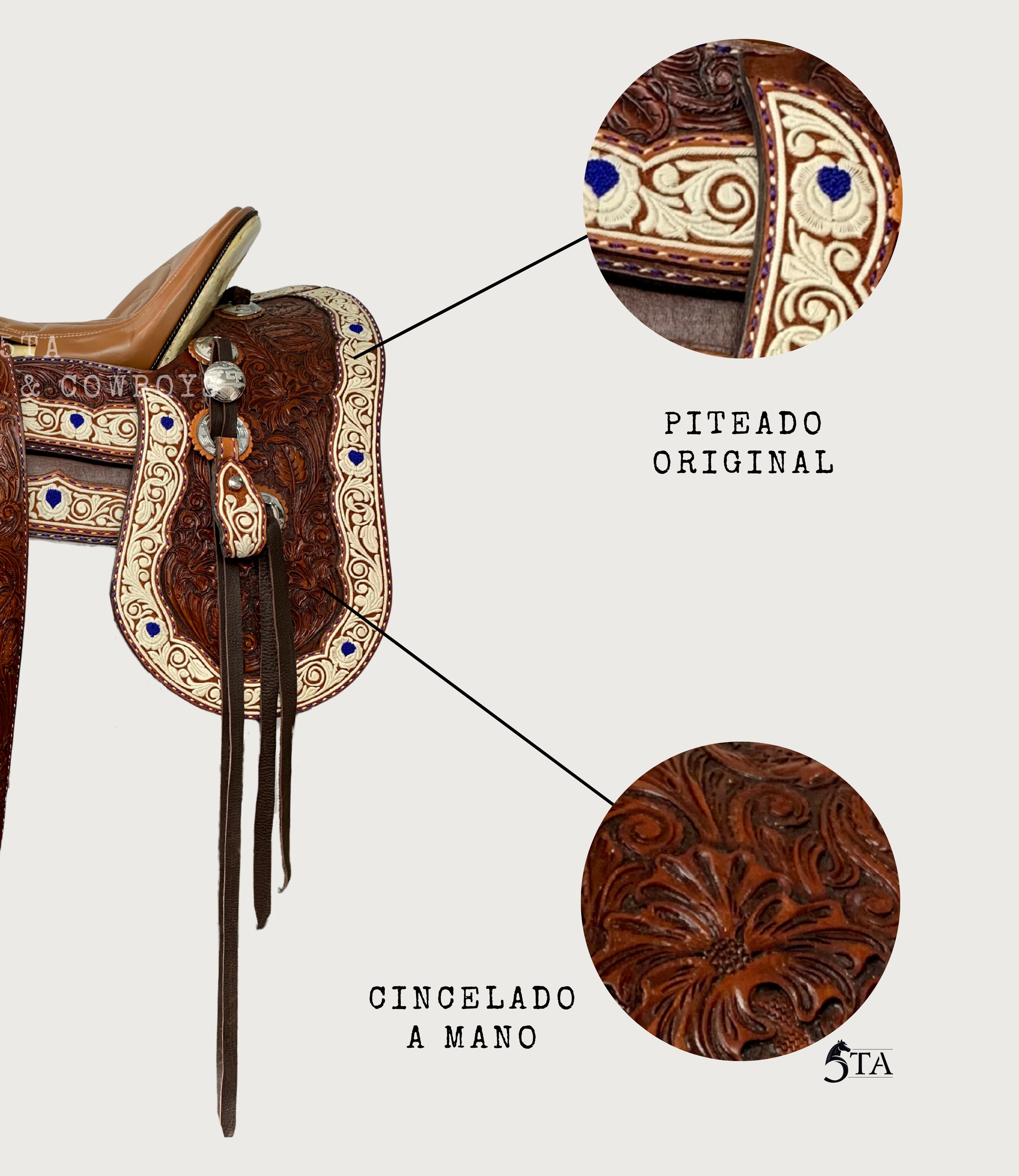 Montura Charra Piteado Original y Cincelado con Cantinas