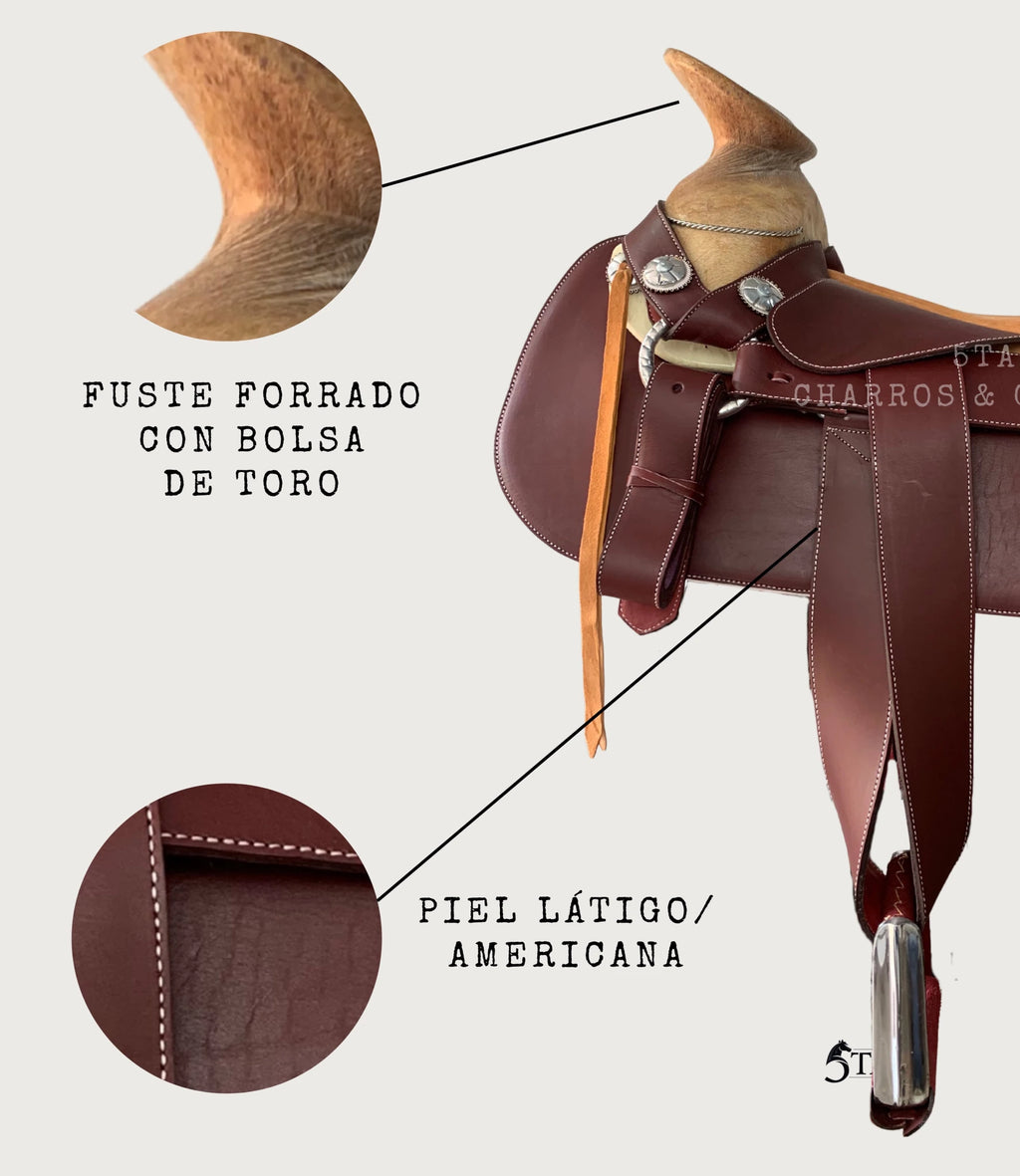 Montura Charra Piel Látigo Americana Bastos Cuadrados