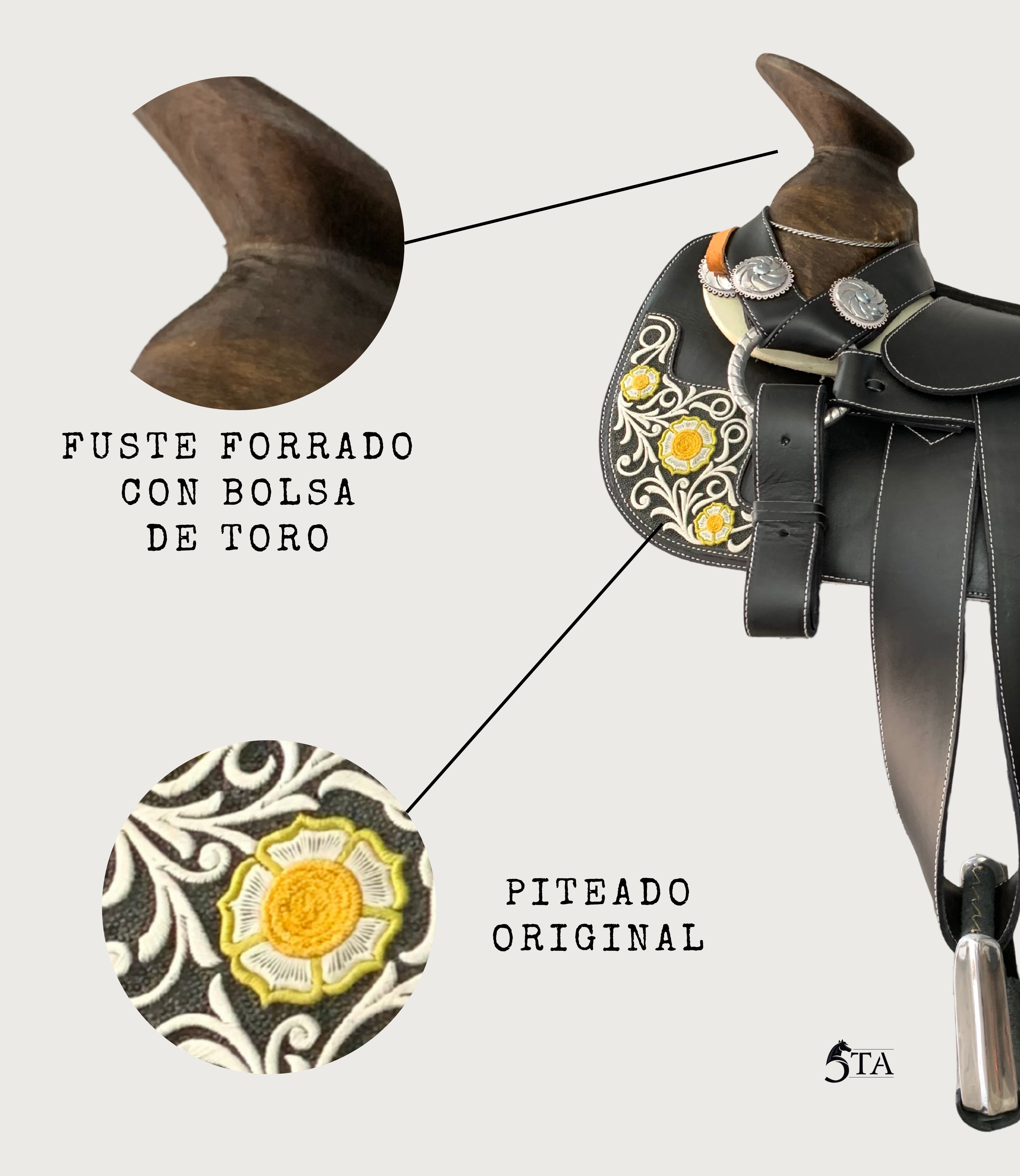 Montura Charra Piteada Piel Látigo Americana