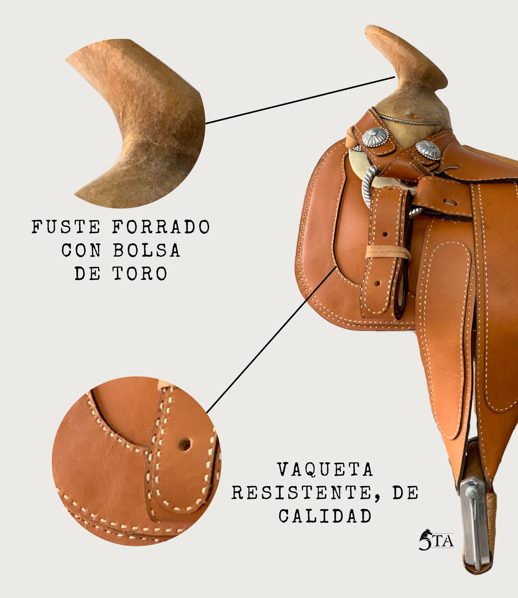 Montura Charra Bastos Cuadrados Cocida a Mano con Pita