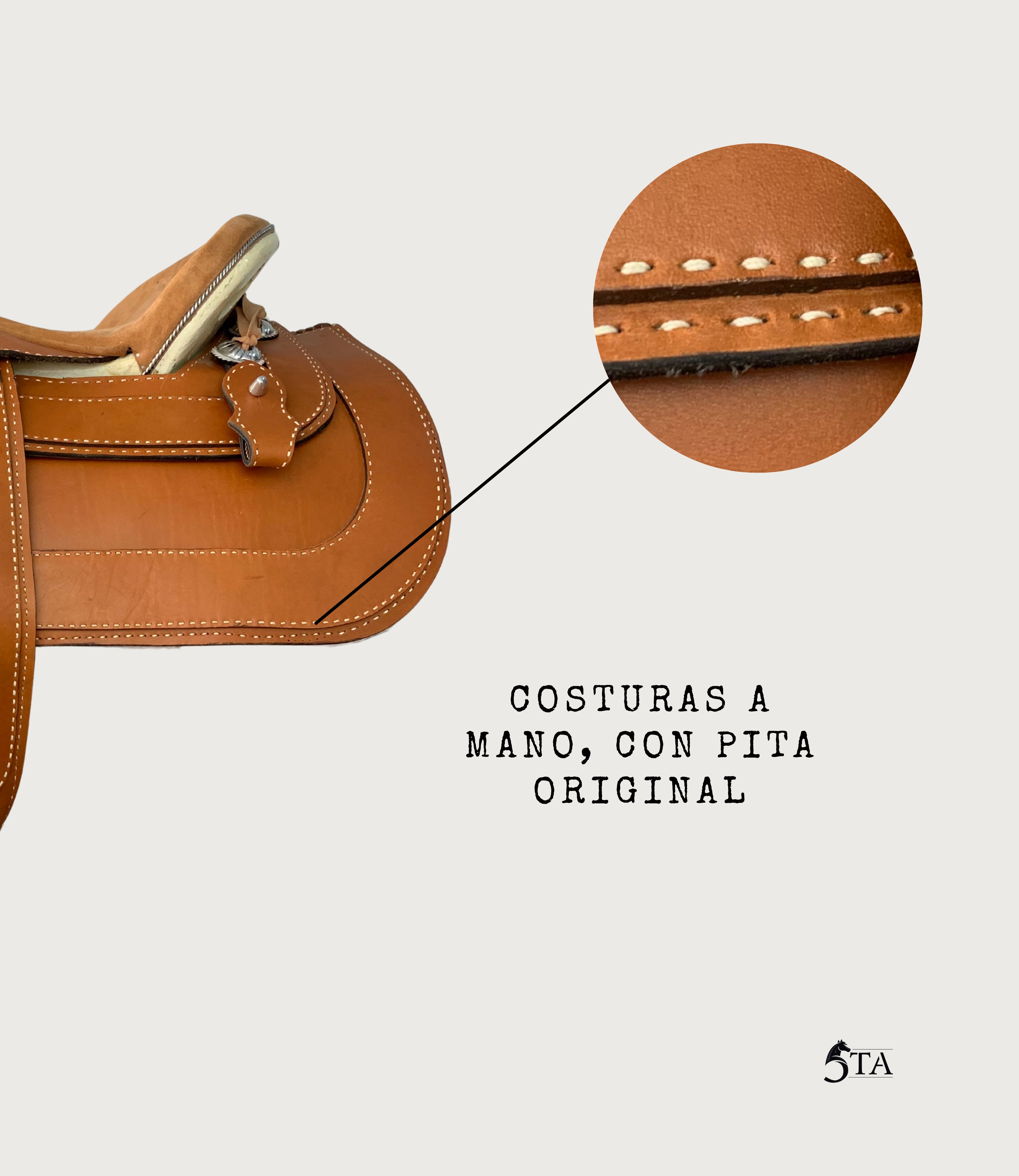 Montura Charra Bastos Cuadrados Cocida a Mano con Pita