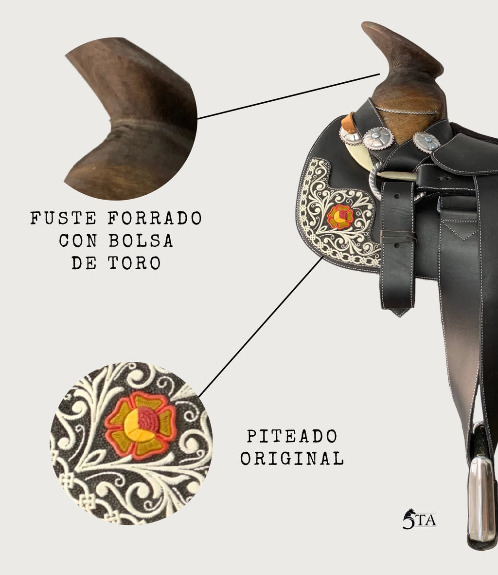 Montura Charra Piteada Piel Látigo Americana