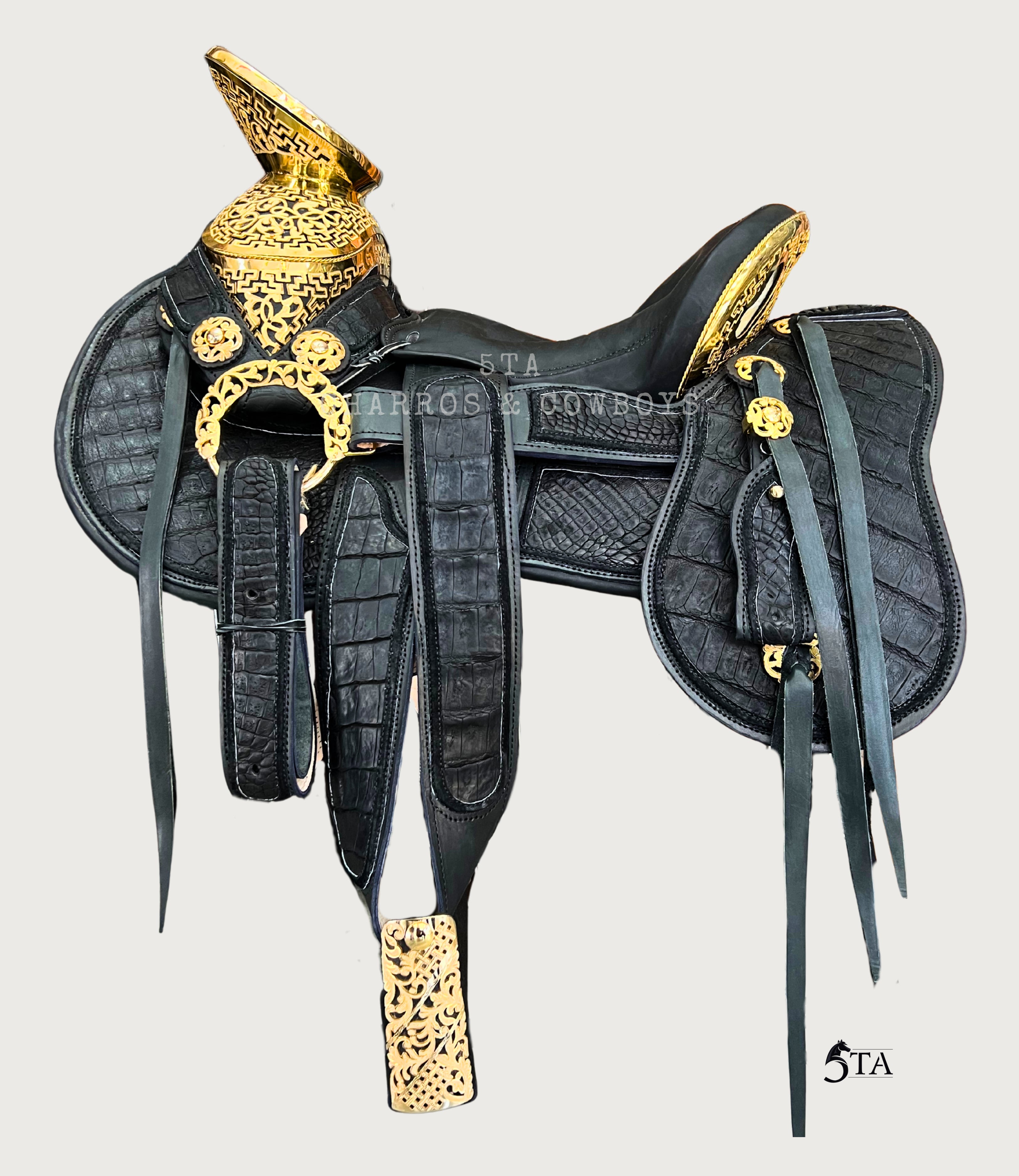 Montura Charra Piel de Cocodrilo Herraje Chapado en Oro 24 KL