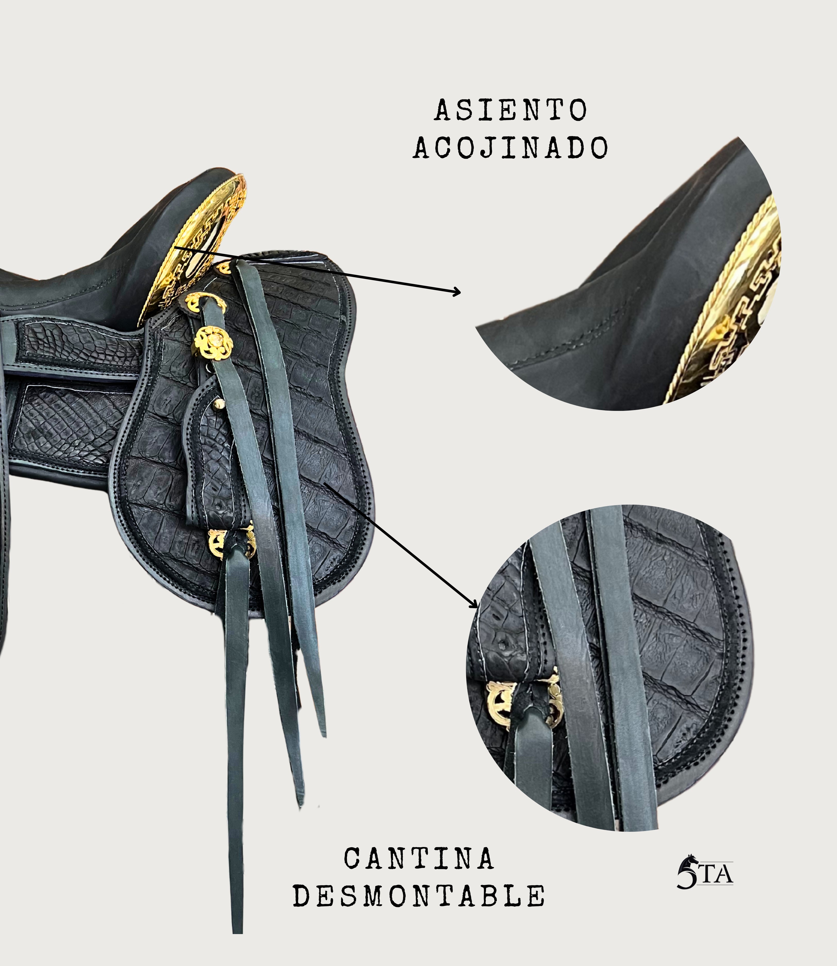 Montura Charra Piel de Cocodrilo Herraje Chapado en Oro 24 KL