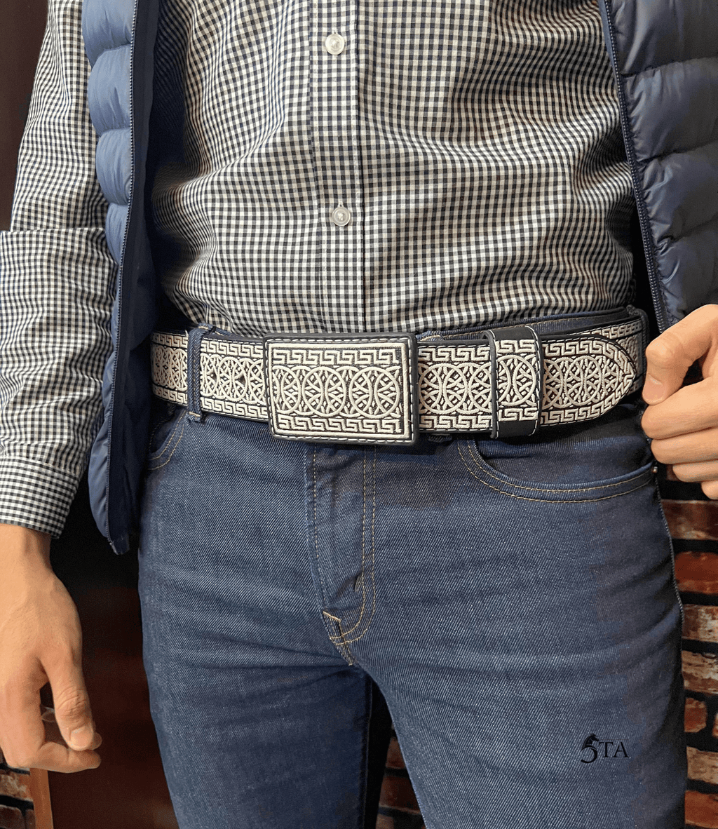 Cinto Piteado Fino Original Greca y Aros