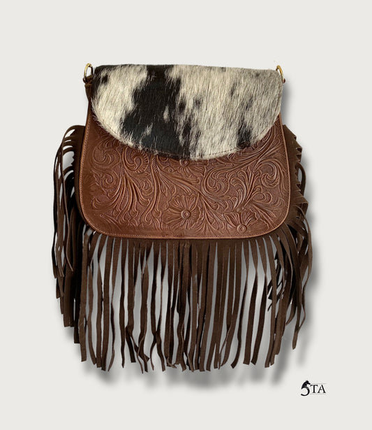 Bolso de Piel Troquelada con Barbas