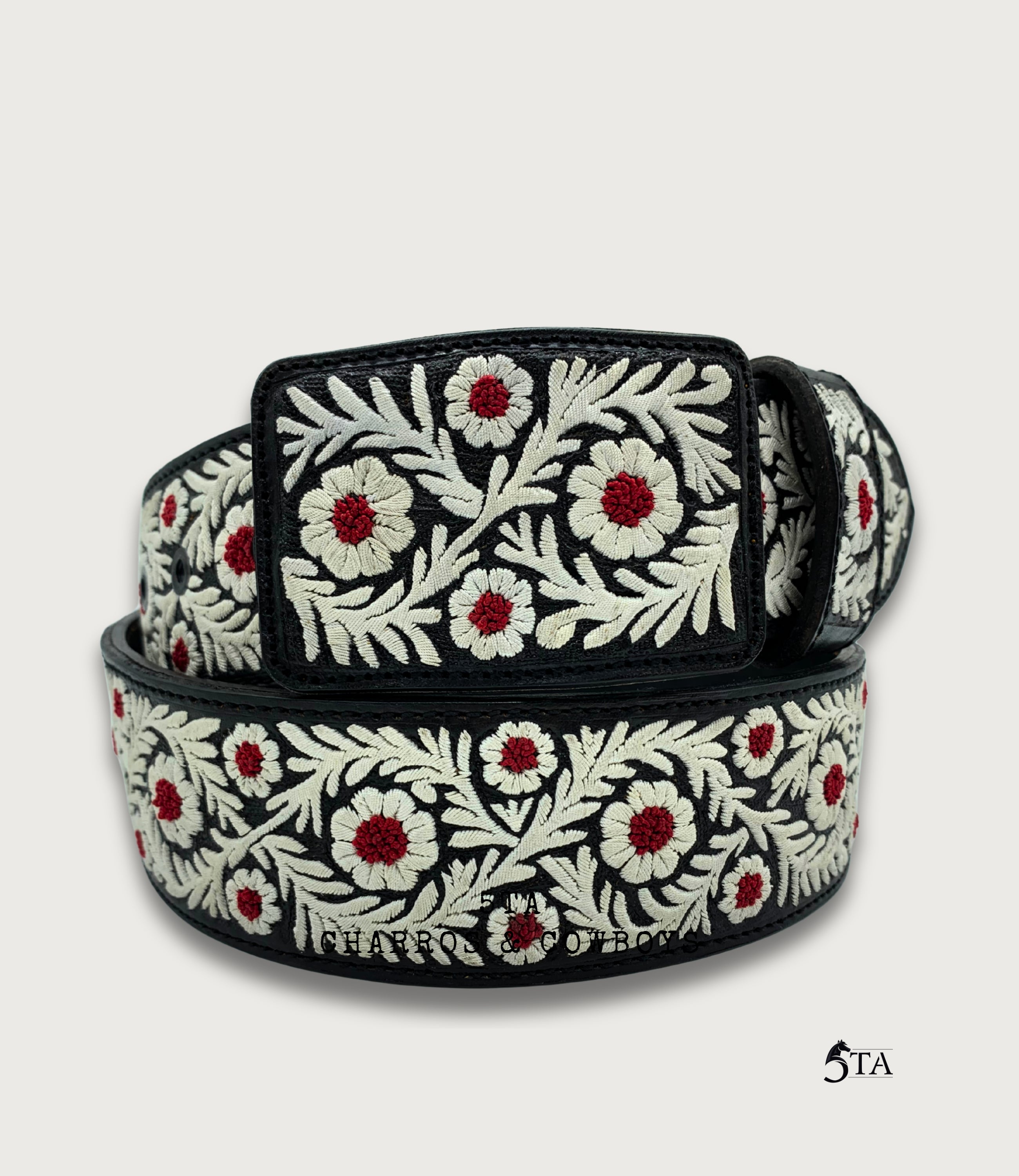 Cinto Piteado Fino Original Guía y Flores Rojas