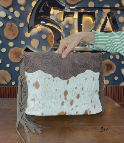 Bolso Barrilera con Pelo y Piel Troquelada